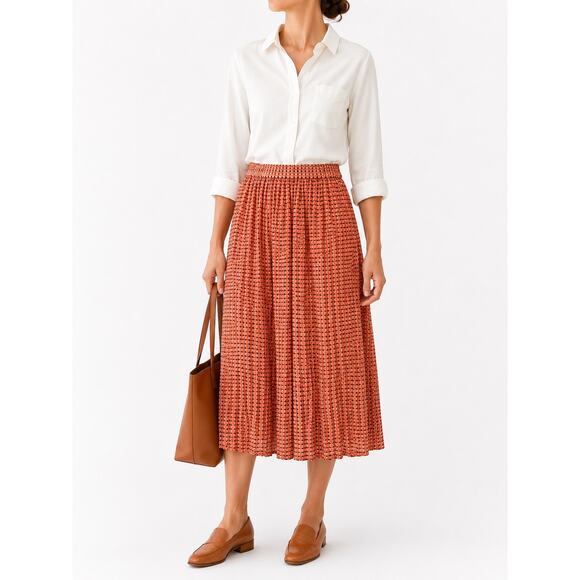Banana Republic Dresses & Skirts - BANANA REPUBLIC Pleated Midi Skirt Orange Geometric Print Resort NWT | XS
